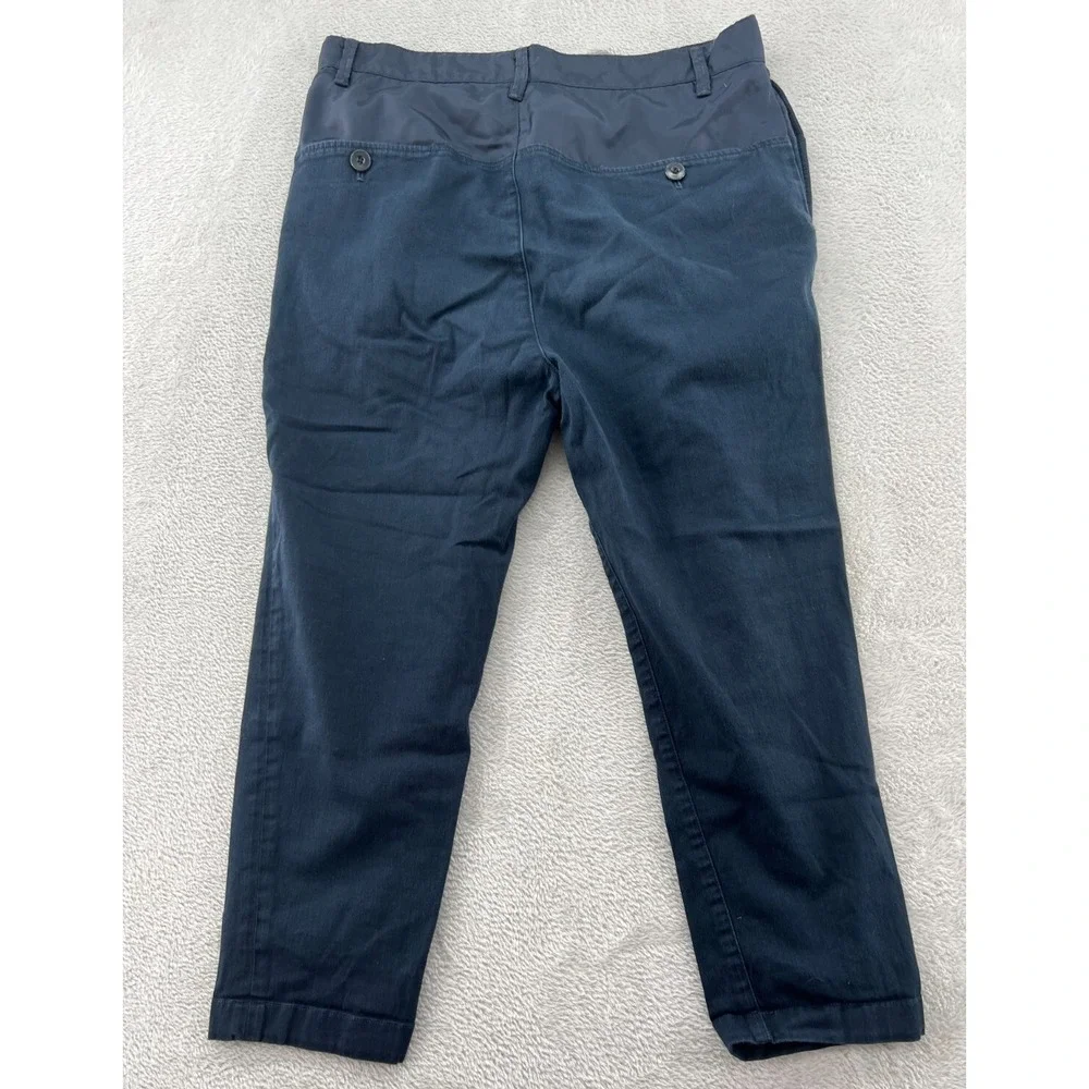 Helmut Lang Pants Sz 30 Mens Navy Blue Mixed Media Nylon Yoke Pleated Tapered